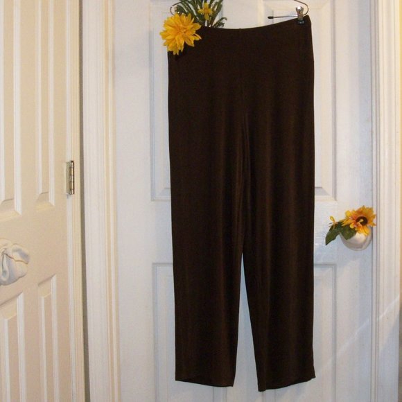 CHOICES Sz L Dark Brown Pull-On Travel Knit Pants Stretch Waist 29" Inseam - Picture 1 of 6